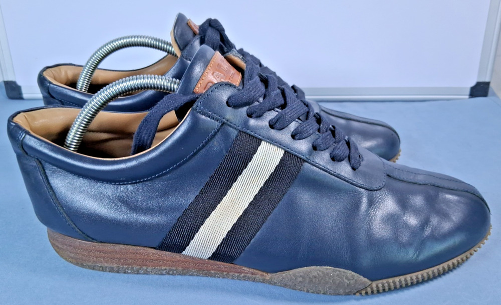 Bally Frenz Mens Shoes US Size 10 EU 9 Blue Leather Sneakers Striped Luxury Shoe